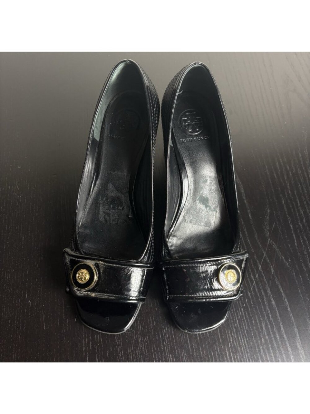 TORY BURCH Womens Size 9.5M Classic Black Open Toe Patent Leather Heels - Picture 3 of 12